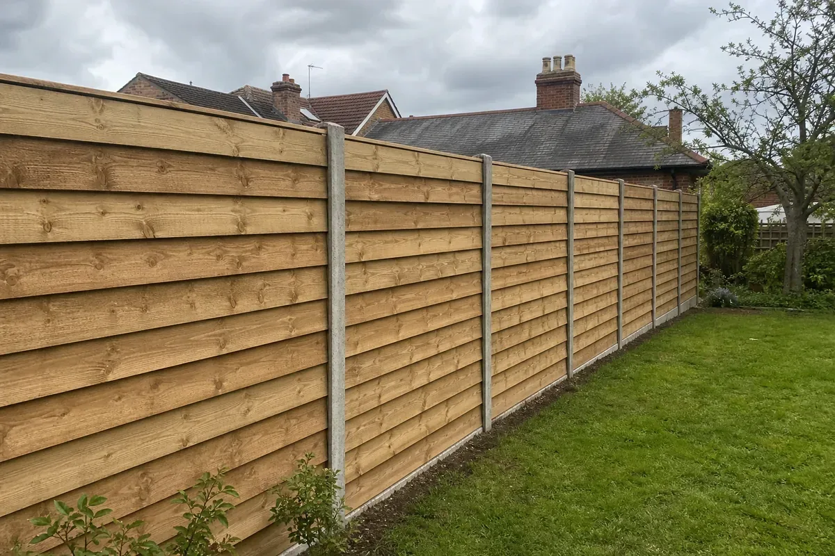 Feather edge timber fencing in an Oldham garden